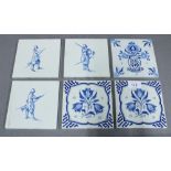 Six Delft blue and white tiles, 13.5cm (6)