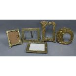 Five various art nouveau style brass photograph frames, 21cm (5)
