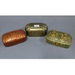 Three various decorative Indian boxes to include one brass and two papier mache, 18cm (3)