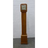 Art Deco light oak Grandmother clock, retailed by Wilson & Sharp of Edinburgh, 147 x 23cm