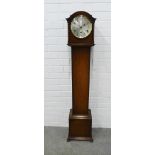 Oak Grandmother clock, silvered dial with arabic numerals flanked by barley twist pilasters, 133 x
