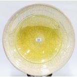 John Dunn, a large studio pottery bowl with yellow and grey craquelure pattern, signed to base, 45cm