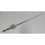 Cut steel court sword, the grip and guard with raised cut diamond shaped facets, rapier blade,