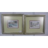 Buridge, Depth of Winter and Snowfall, two coloured screen prints, singed and framed under glass, 14