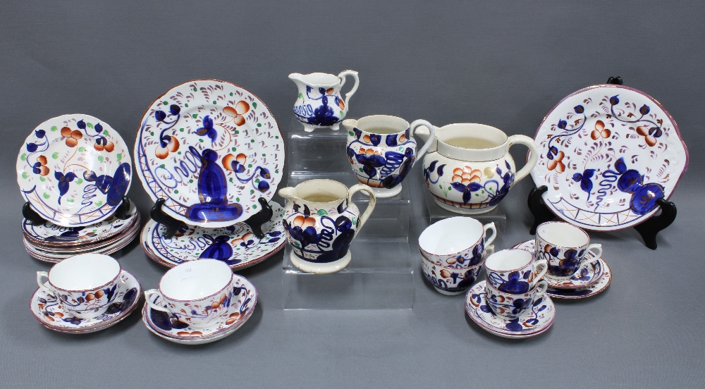 Quantity of 19th century and later gaudy welsh pottery to include jugs, bowls, plates, cups and