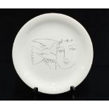 Pablo Picasso for Sarreguemines, a French pottery plate, Face of Peace pattern, factory printed