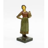 Small cold painted figure of an /art Deco girl, on square hardstone base, 12cm