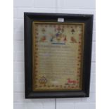 Needlework sampler worked by Elizabeth Warman, Aged 7, framed under glass, size overall 45 x 58cm