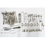 Collection of 19th & 20th century silver teaspoons and sugar tongs, etc with mixed hallmarks,