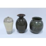 Three studio pottery vases to include Lochhead Kirkcudbright and Easton, 15cm, (3)