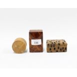Three wooden boxes to include Banksia Nut and walnut, largest 8.5cm (3)