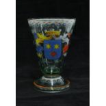Heraldic enamelled glass with trumpet bowl and circular footrim, 13cm