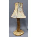 Oak table lamp base and shade. 44cm high.