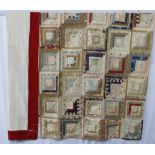 19th century American Log Cabin Patchwork Quilt, incorporating beige, blue and red panels, the