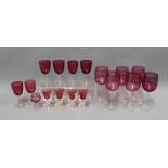 Various cranberry glass stemware to include wine glasses, 19cm and sherry glasses etc (17)
