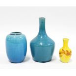 19th century Chinese miniature turquoise glazed vases and another in yellow with red flowers,