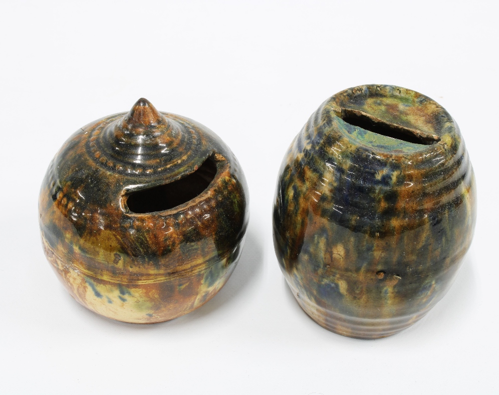 Two Scottish pottery money banks, 10cm (2)