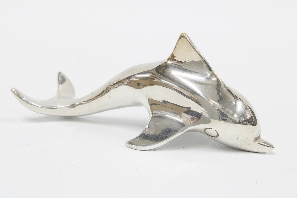 Silver plated dolphin desk paperweight, 12cm long