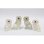 Two pairs of miniature Staffordshire chimney spaniel dogs, 9cm (4)