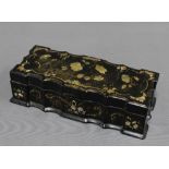 Victorian papier mache and abalone box of rectangular scalloped form, hinged lid and void