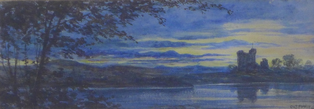 George Stratton Ferrier, RSW (Scottish 1852 - 1912) Twilight on Loch, watercolour, signed and