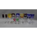 Nine Bohemian cut glass hock and wine glasses and two Venetian glasses (11)