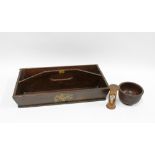 Decoupage oak cutlery tray with two divisions and a handle to top, 35cm, an egg timer and a small