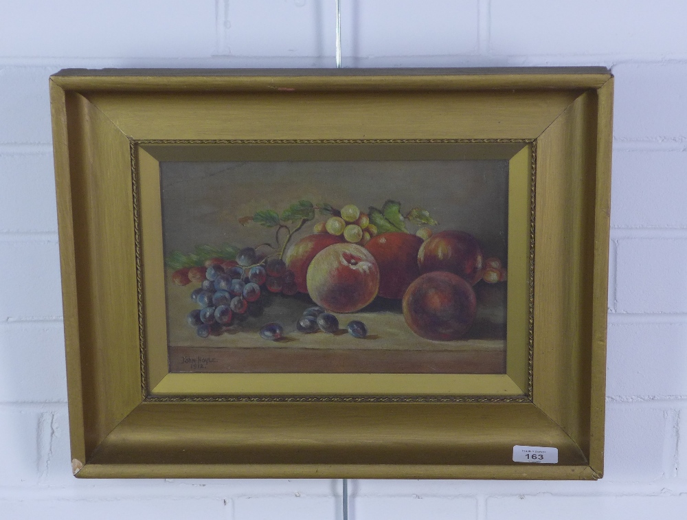 John Hoyle, still life of fruit, oil on canvas, signed and dated 1912, framed under glass, 30 x 20cm - Image 2 of 4