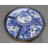 Spode 19th century blue and white supper set, comprising oval centre dish and cover, and four