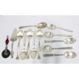 Set of four German Art Deco silver table spoons, stamped 800, white metal cake slice- handle stamped