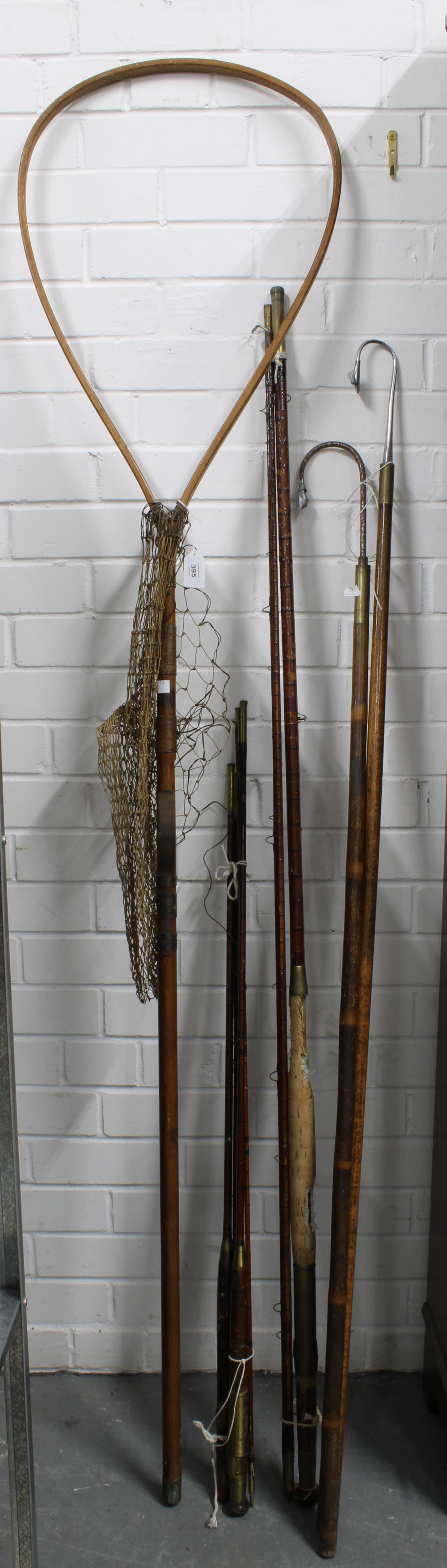 Collection of vintage fishing rods, hooks and landing nets, etc (a lot)