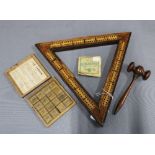 Antique cribbage board and markers together with La Taquin, a French number game and a small