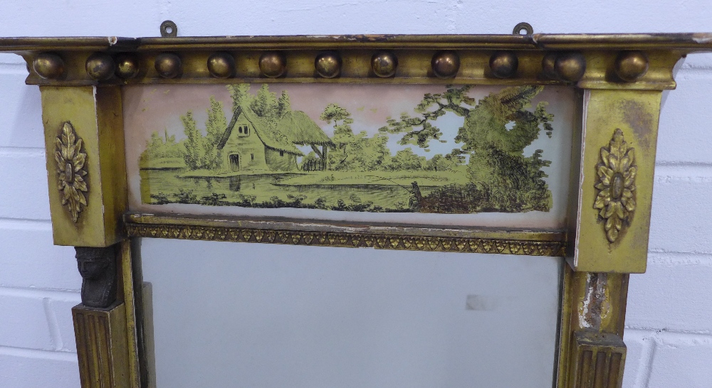 Giltwood pier mirror with painted landscape top panel, (a/f with one figurehead lacking) , 80 x 52cm - Image 2 of 2