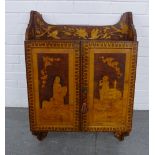 Victorian pokerwork wall cabinet, the two doors worked with pastoral scenes 91 x 62 x 24cm