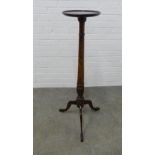 Mahogany torchere stand, circular dish top on a baluster turned column and tripod legs. 109 x 49cm.