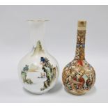 Japanese earthenware vase and a Chinese white glazed vase with river scene, 19cm (2)