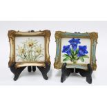 Two floral painted plaques, signed with initials and dated '38, in moulted gilt frames, size overall