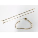 9ct gold gatelink bracelet, and two 9ct gold chain bracelets (3)