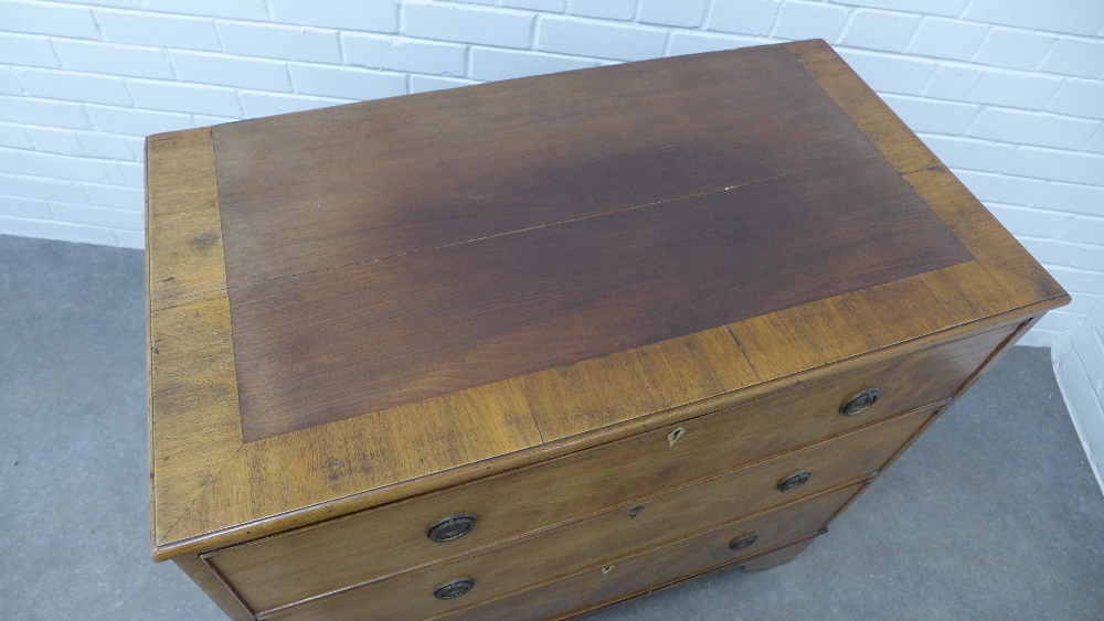 George III mahogany chest, the rectangular top with a three quarter border veneer, over three long - Image 2 of 3