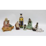 A group of six Chinese Shiwan glazed figures, 25cm (6)