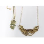 Contemporary 9ct gold pendant necklace, Edinburgh 1992 together with another 9ct gold pendant of