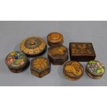 A collection of pokerwork and other trinket boxes, (8)