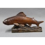 Carved wooden fish figure. 40cm wide.