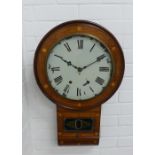 Rosewood and inlaid drop dial wall clock. 69 x 42cm.