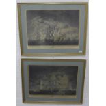 A pair of Naval prints to include Glatton , 54 guns, French Squadron & French Force, framed under