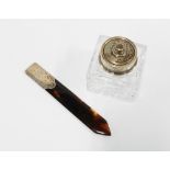 Early 20th century silver mounted tortoiseshell bookmark / paper knife, 14cm long, together with a