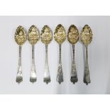 Set of six Victorian silver gilt berry teaspoons, London 1871 (6)
