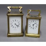 Mappin & Webb brass carriage clock together with another brass carriage clock. 12 x 9cm. (2)