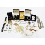 collection of costume jewellery to include a Royal worcester QEII brooch, silver brooches,