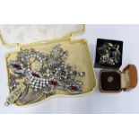 Paste and diamante costume jewellery and a 9ct gold shirt stud, etc (a lot)